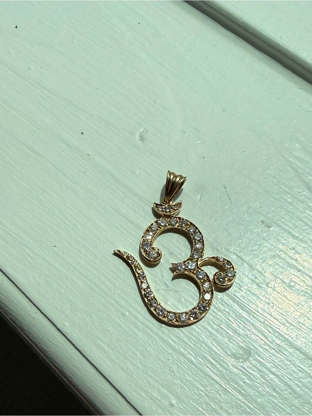 14k Gold Om Pendant with real diamonds